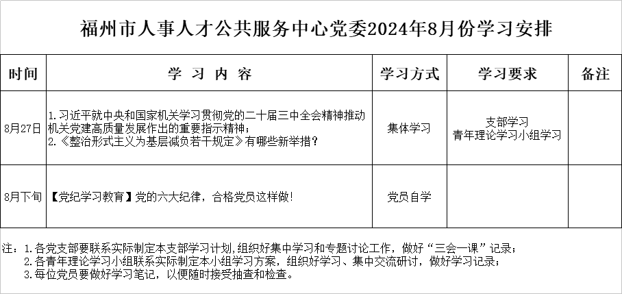 福州市人事人才公共服務中心黨委2024年8月份學習安排.jpg